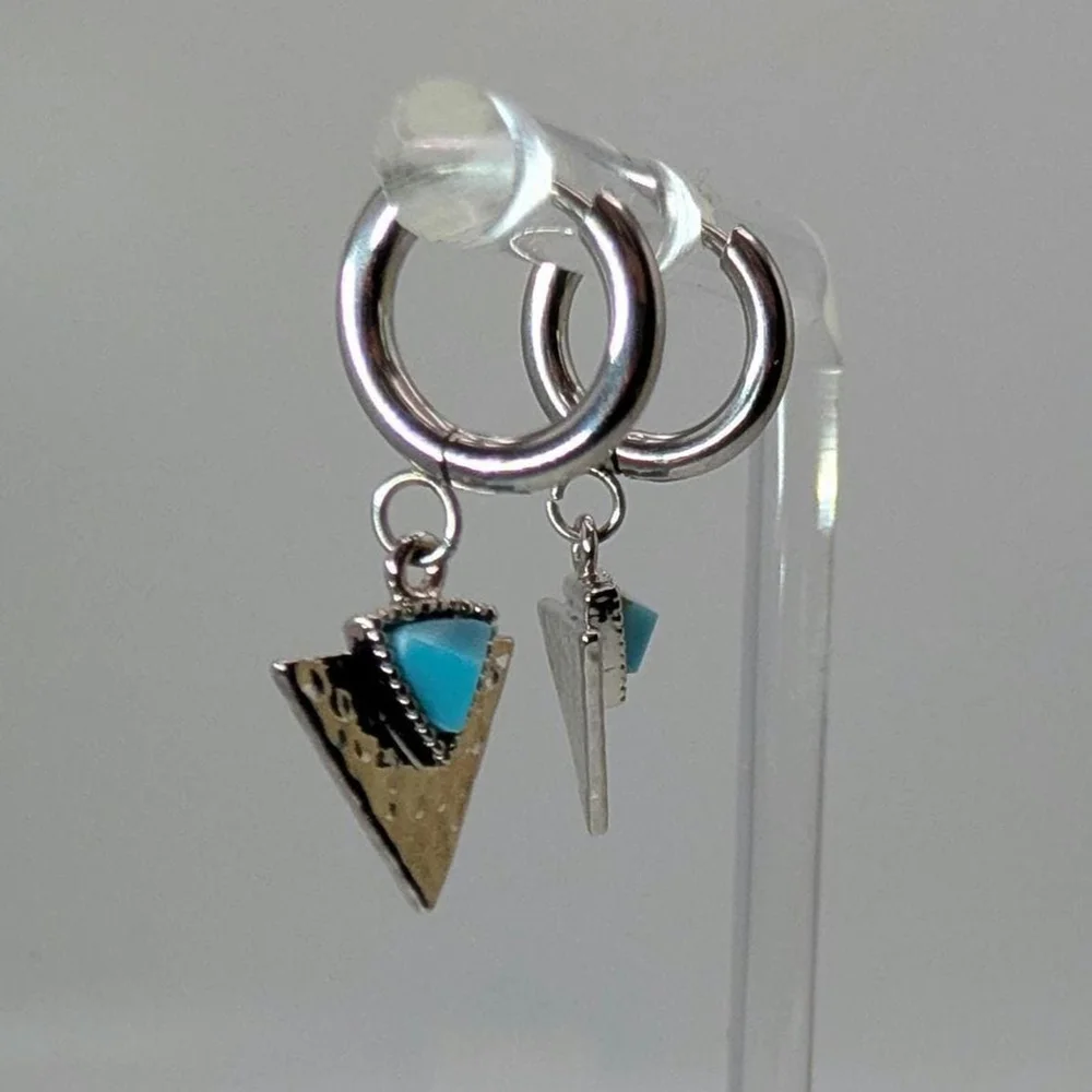 Rhodium Arrowhead Huggie Earrings Turquoise Colored Howlite